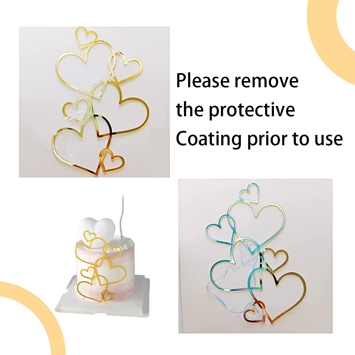 Topper Per Torta Personalizzabile In Acrilico Dorato, 5 Pezzi A Forma Di Cuore, 16x10,7 Cm, Per Matrimoni E Compleanni (Stile A)