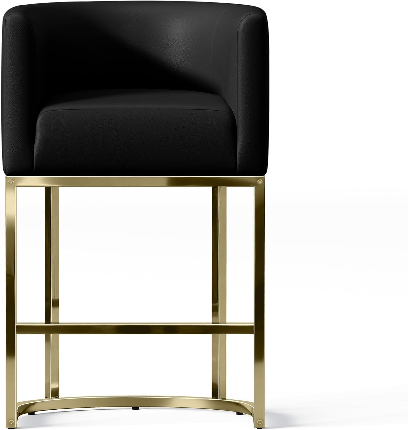 Counter Height Bar Stools Set of 1, Modern PU Leather Kitchen Island Stools, Gold Polished Bar Chairs,Faux Leather Ink Black/Polished Gold Metal Base