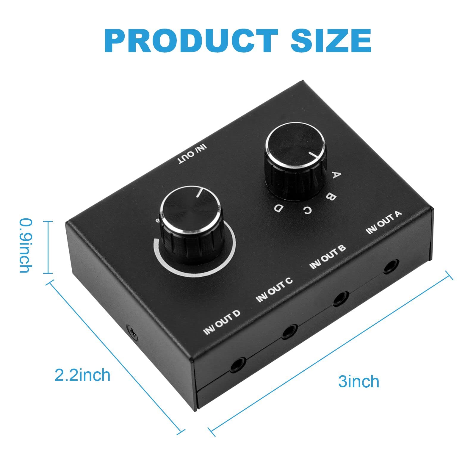 Przełącznik Audio 3,5 mm, 4-Portowy Selektor Audio Stereo AUX, 4 Wejścia 1 Wyjście / 1 Wejście 4 Wyjścia Rozdzielacz Audio, 4-Kanałowe Pokrętło, Nie Wymaga Zasilania