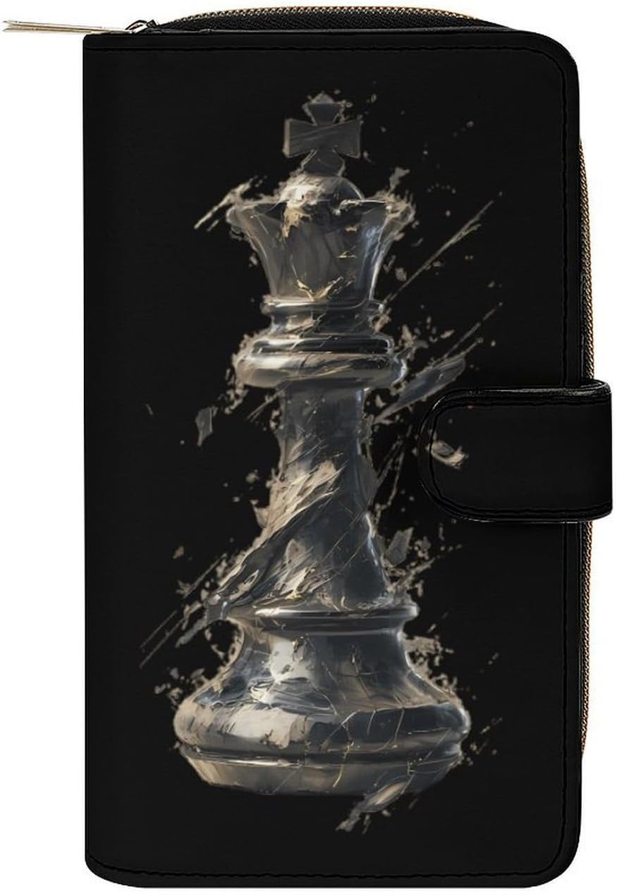 Chess Piece Women's Long Wallets Leather Purse Fold Clutch Credit Card Holder