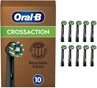 Oral-B Cross Action Electric Toothbrush Head with CleanMaximiser Technology, Angled Bristles for Deeper Plaque Removal, Pack of 10 Toothbrush Heads, Suitable for Mailbox, Black