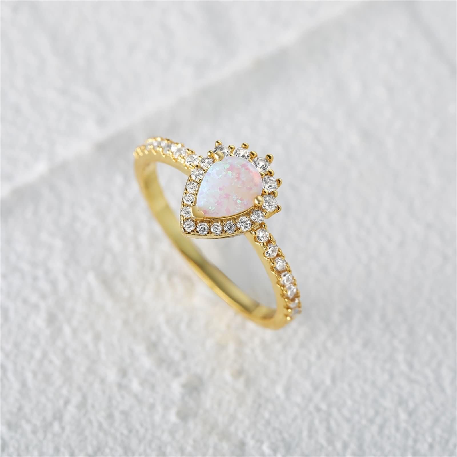 Daesar Anillo de Promesa Mujer con Gota de Agua con Ópalo y Moissanita, Oro Amarillo 9K/14K/18K, Anillo de Promesa Oro