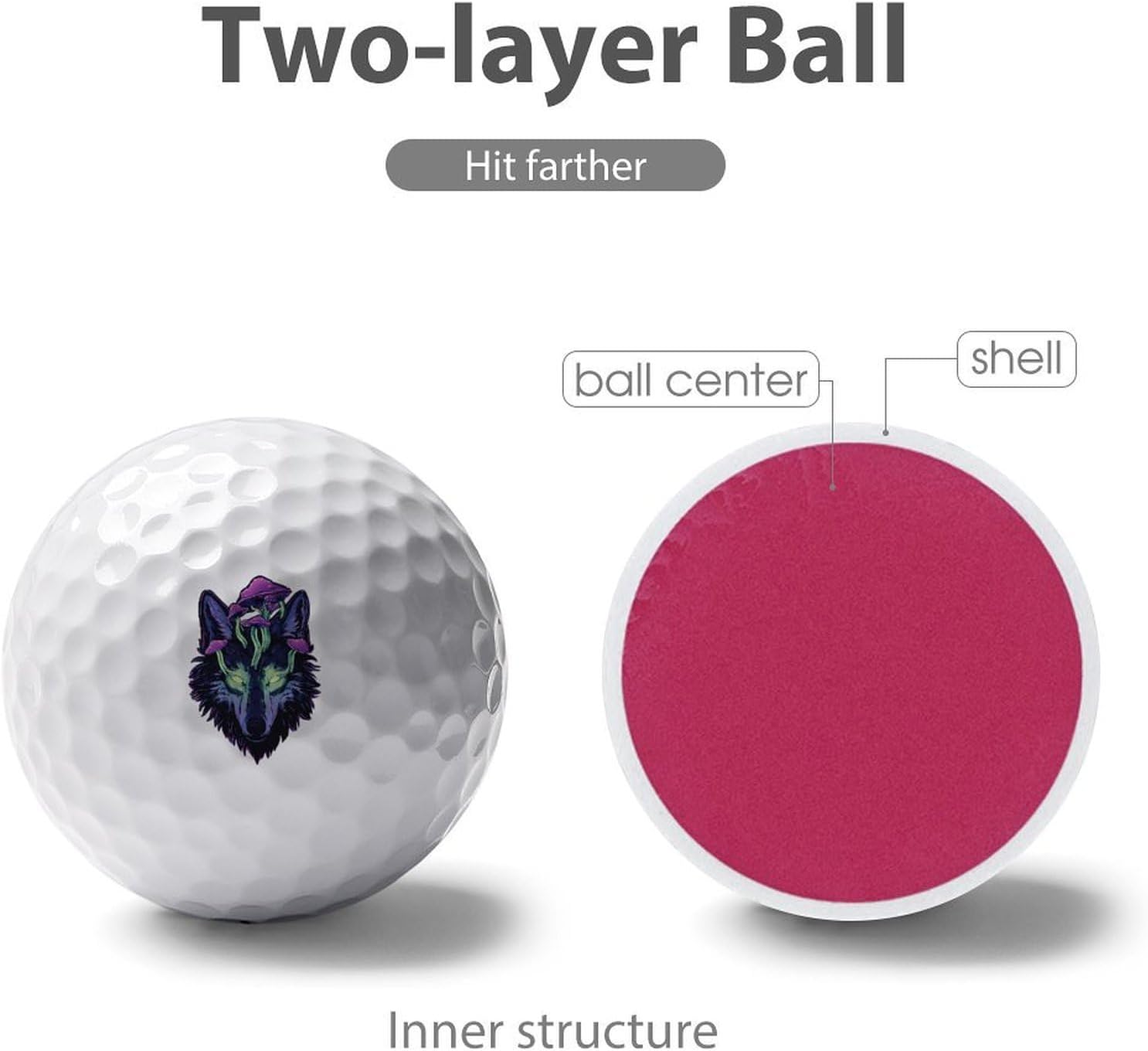 Wolf with Purple Mushrooms Rubber Golf Balls Practice Ball Elastic for Training Backyard