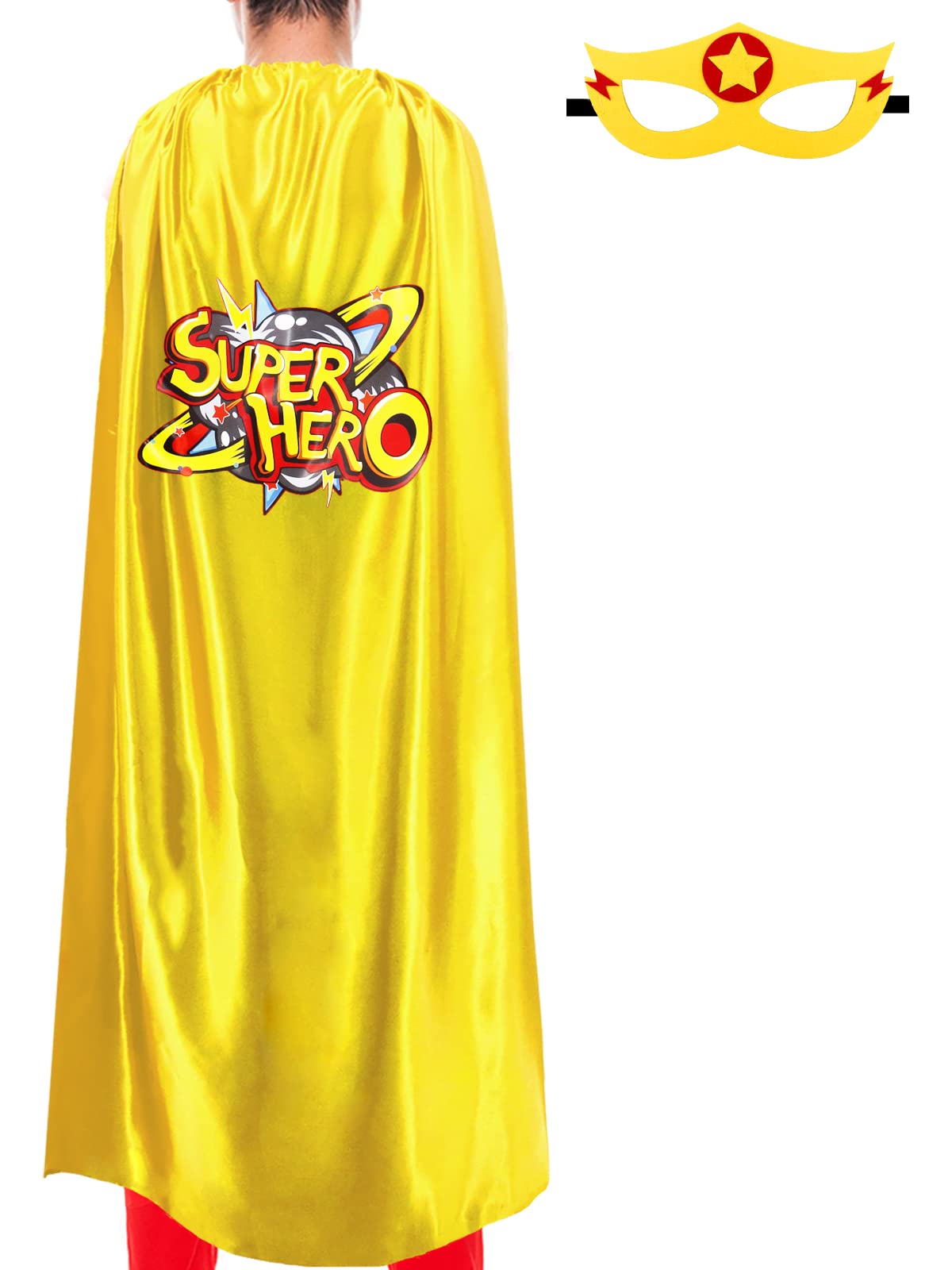 iROLEWIN Superhero-Cape and Mask for Adults, Super Hero Costumes Women Men Charity Running Dress-up Christmas Birthday Gifts, Lemon Yellow, 140CM*90cm