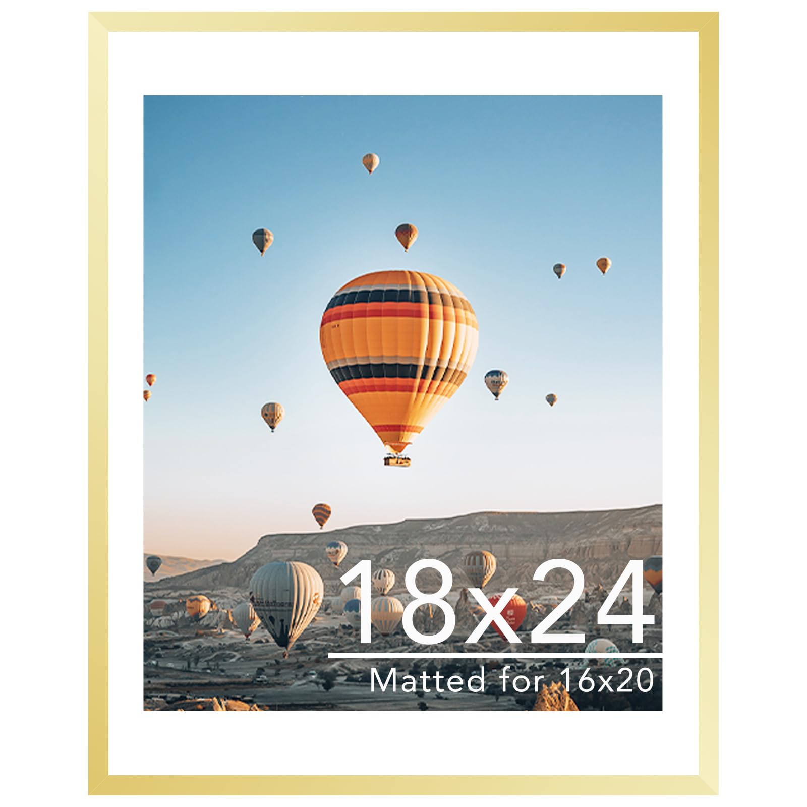 JCJMY 18x24 Picture Frame with 16x20 Mat, Display Photo 16x20 with Mat or 18 x 24 Without Mat, Wall Hanging Large 18 by 24 Poster Frame with Plexiglass, Gold