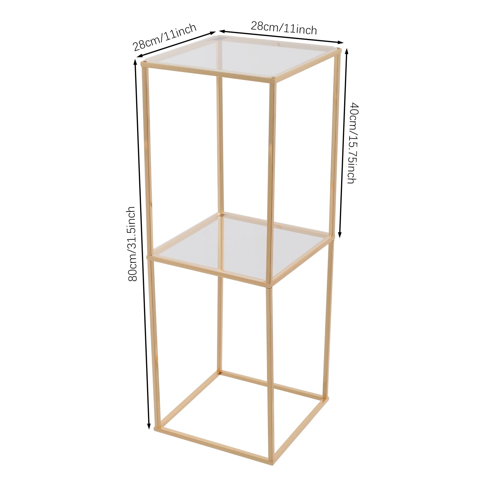 2 metalowe stojaki na kwiaty, 80 x 28 x 28 cm, kwadratowy regał na kwiaty z przezroczystymi panelami, obciążenie 3 kg, dekoracja na wesele, imprezę