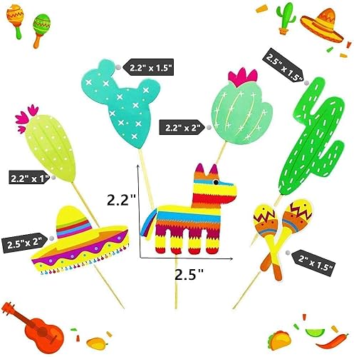 Miniatura 6 de JeVenis 42 adornos para cupcakes para fiesta, decoración de fiesta de cactus, decoración de tartas de llama, decoración de cupcakes para taco Bout A