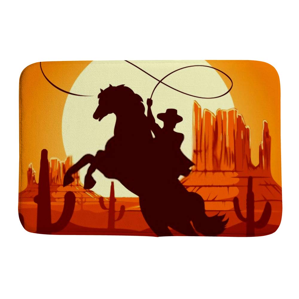 Tapis de bain western cowboys en polaire corail moelleuse CHEHONG 91x61 cm