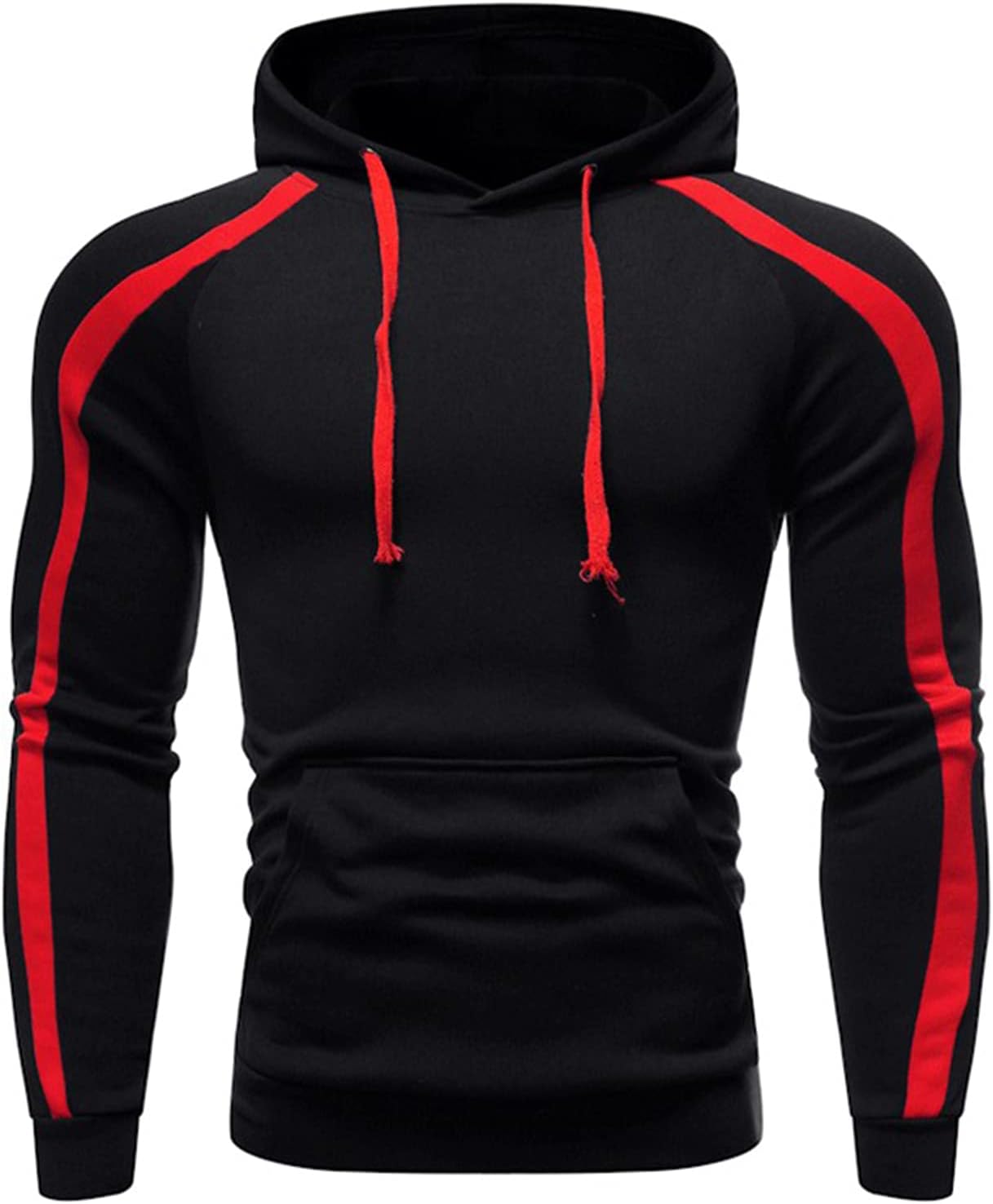 Men Stripe Henley Hoodie Muscle sweaters Lightweight Kangaroo Pocket Long Sleeve Top