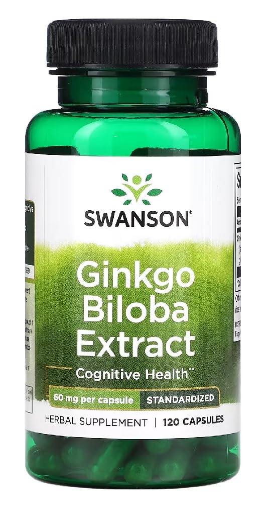 Swansons Swanson - Ginkgo Biloba 60mg | Standardized 24% Extract for Cognitive & Circulatory Support | 120 Capsules