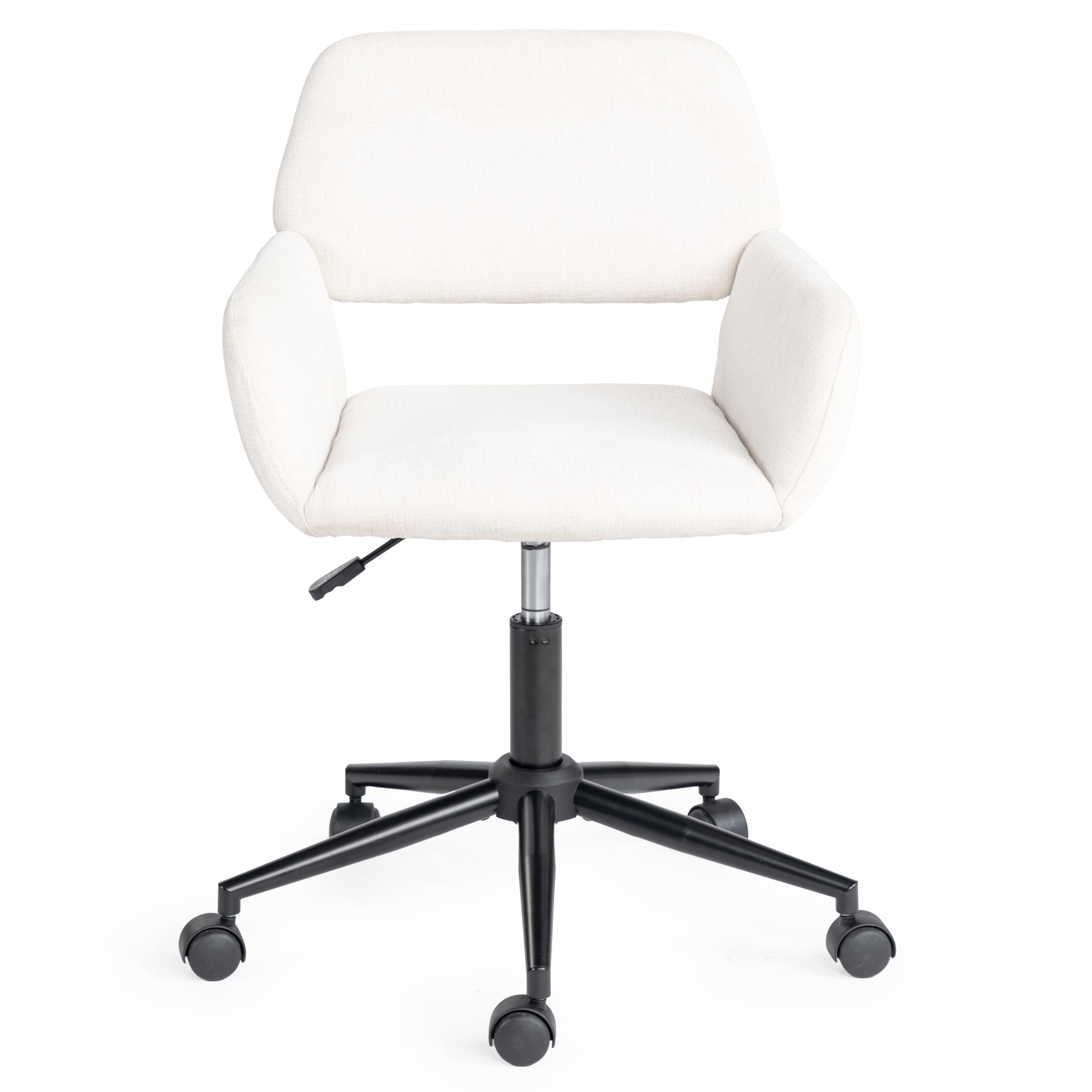 FurnitureR Sedia da trucco girevole, seduta da camera regolabile in altezza, seduta cava ampia e traspirante, sedia da vestire girevole a 360°, tessuto beige moderno, 56 x 55 x 75-85 cm