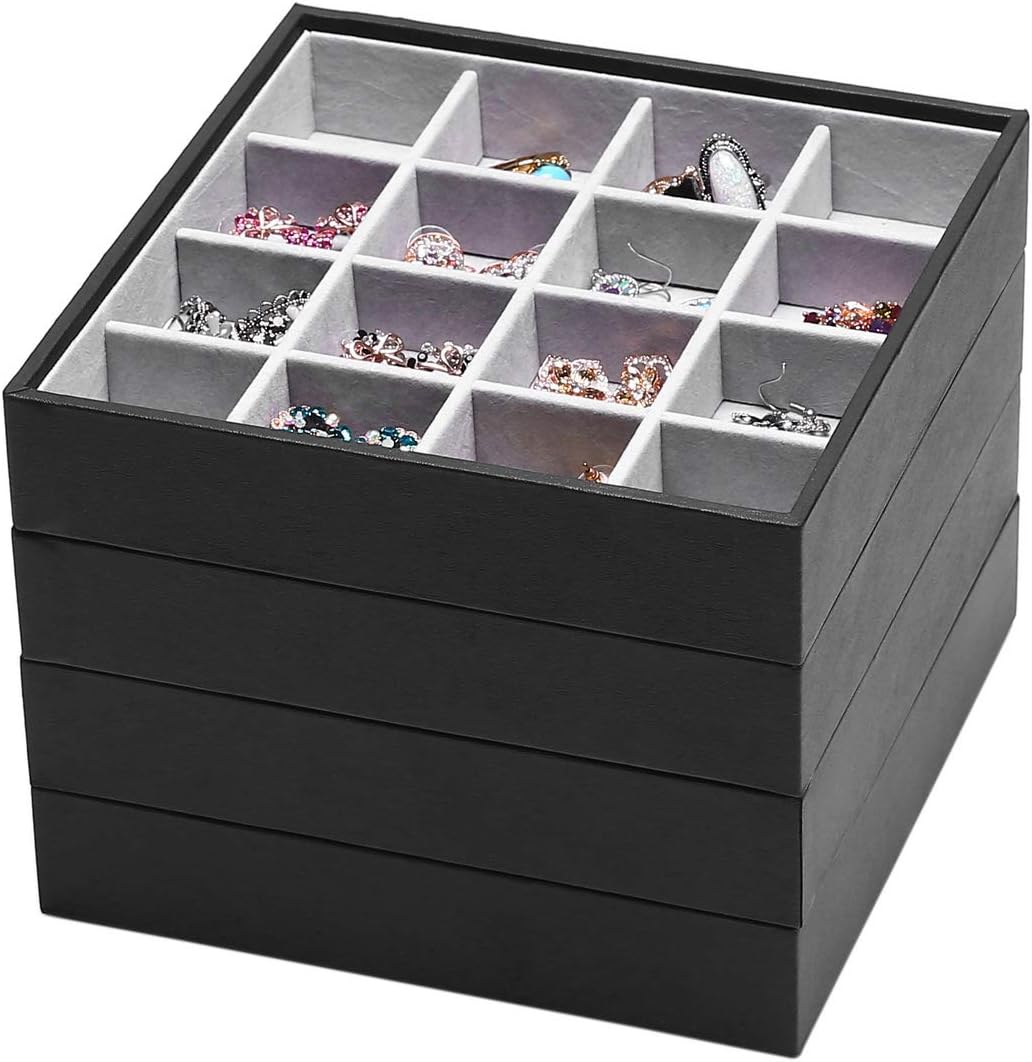 Magic Stackable Jewelry Trays Closet Dresser Drawer Organizer for Accessories, Gadgets & Cosmetics, Storage Display Showcase Holder Box, Set of 5