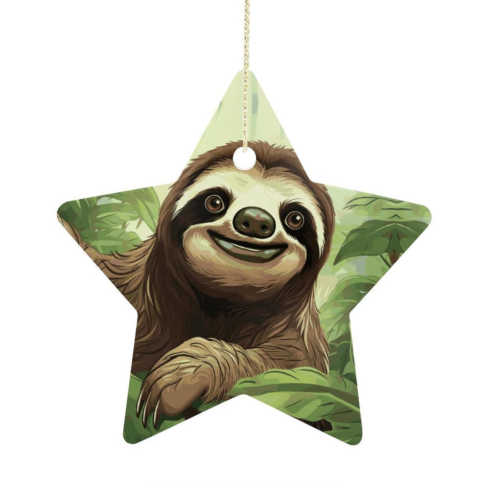 Sloths Background Stars Ornaments Ceramic Christmas Tree Hanging Light in Weight Christmas Star Pendants Funny Double-Sided Printed Xmas Ornaments for Gifts