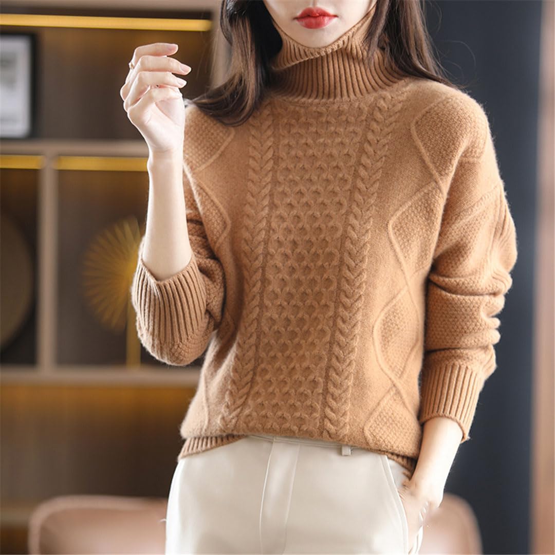 Suéter De Punto para Mujer, Jersey De Manga Larga con Cuello Alto, Suéter De Lana