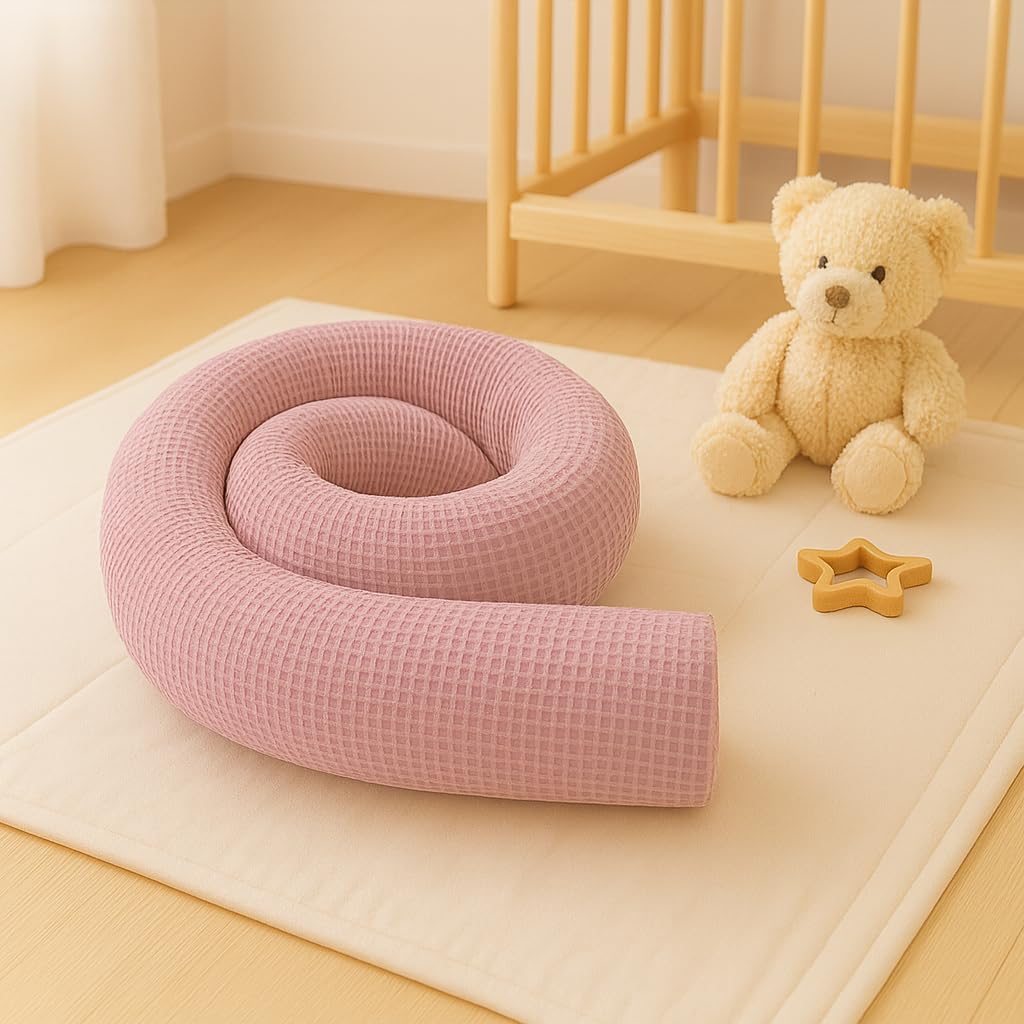 Schlangenmanufaktur® Baby Bettschlange Kuschelschlange Waffelpique Altrosa, Handgemacht in Bayern aus Öko-Tex® Materialien, Laufstall-Umrandung (350x13cm)