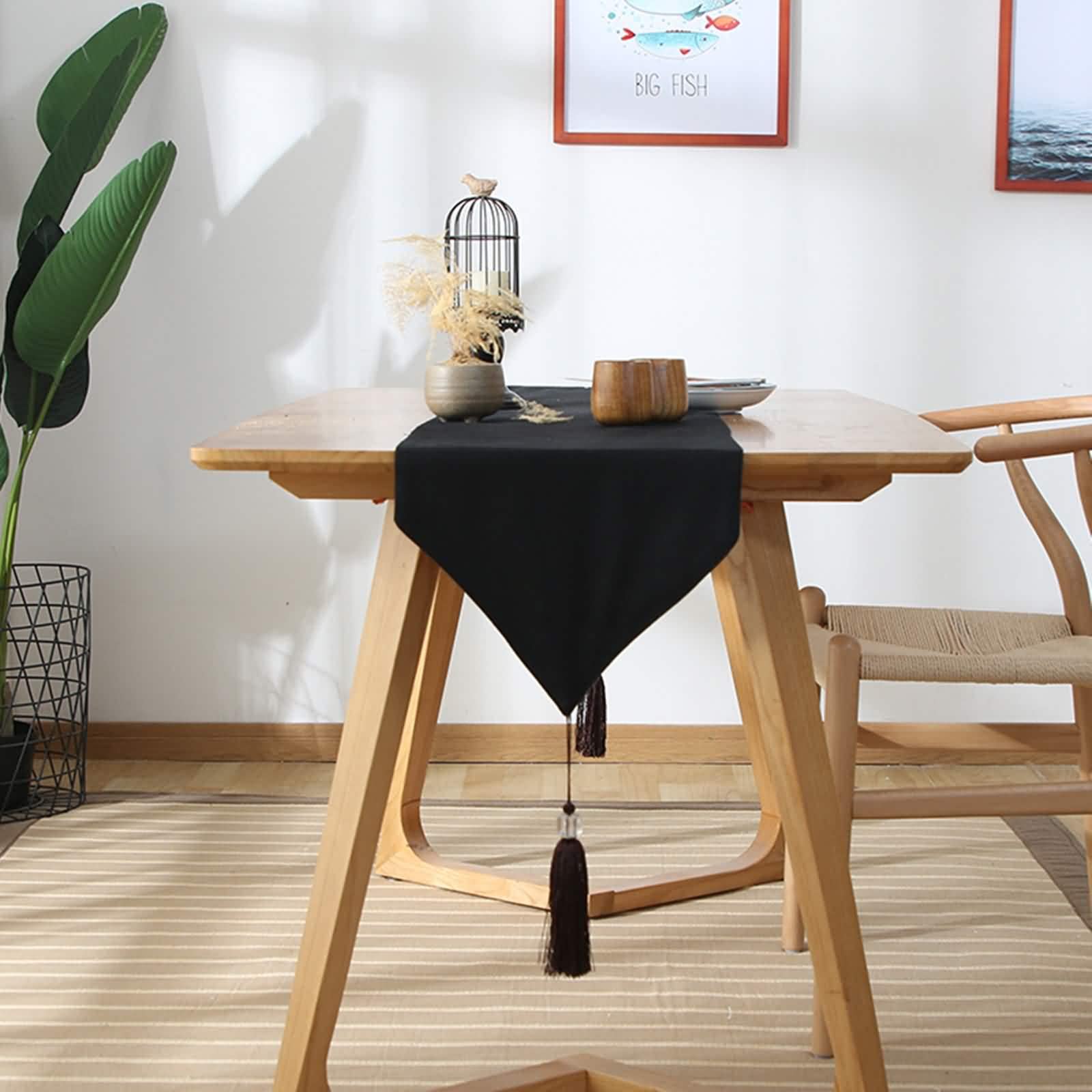 Farmhouse bieżnik na stolik kawowy, czarny bieżnik na stół 244 33,2 cm prosty elegancki frędzle bawełna jadalnia nowoczesna kuchnia salon dekoracja