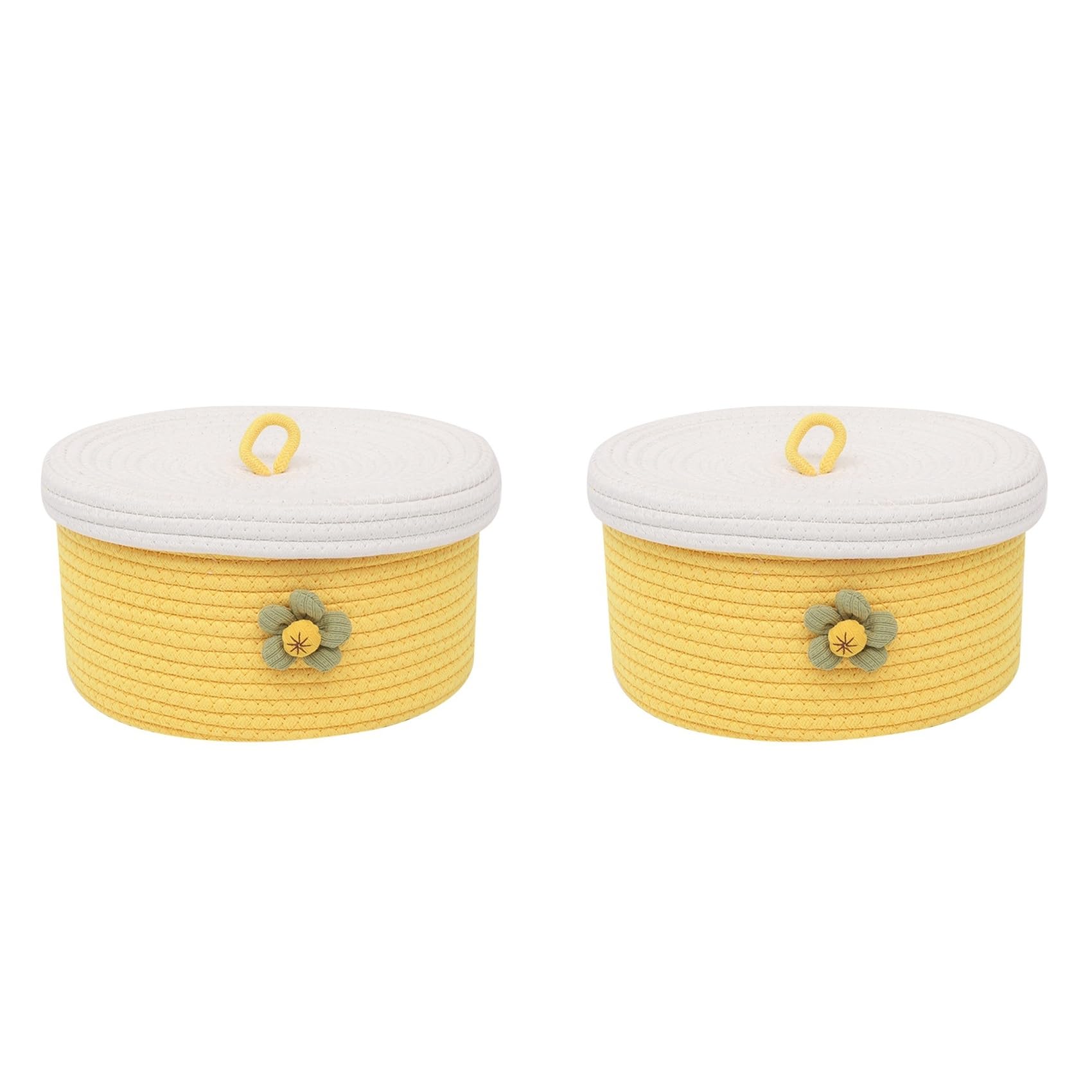 Hndhbfgrt 2 Pcs Small Cotton Rope Basket with Lid Round Woven Baskets Decorative Storage Baskets for Organizing