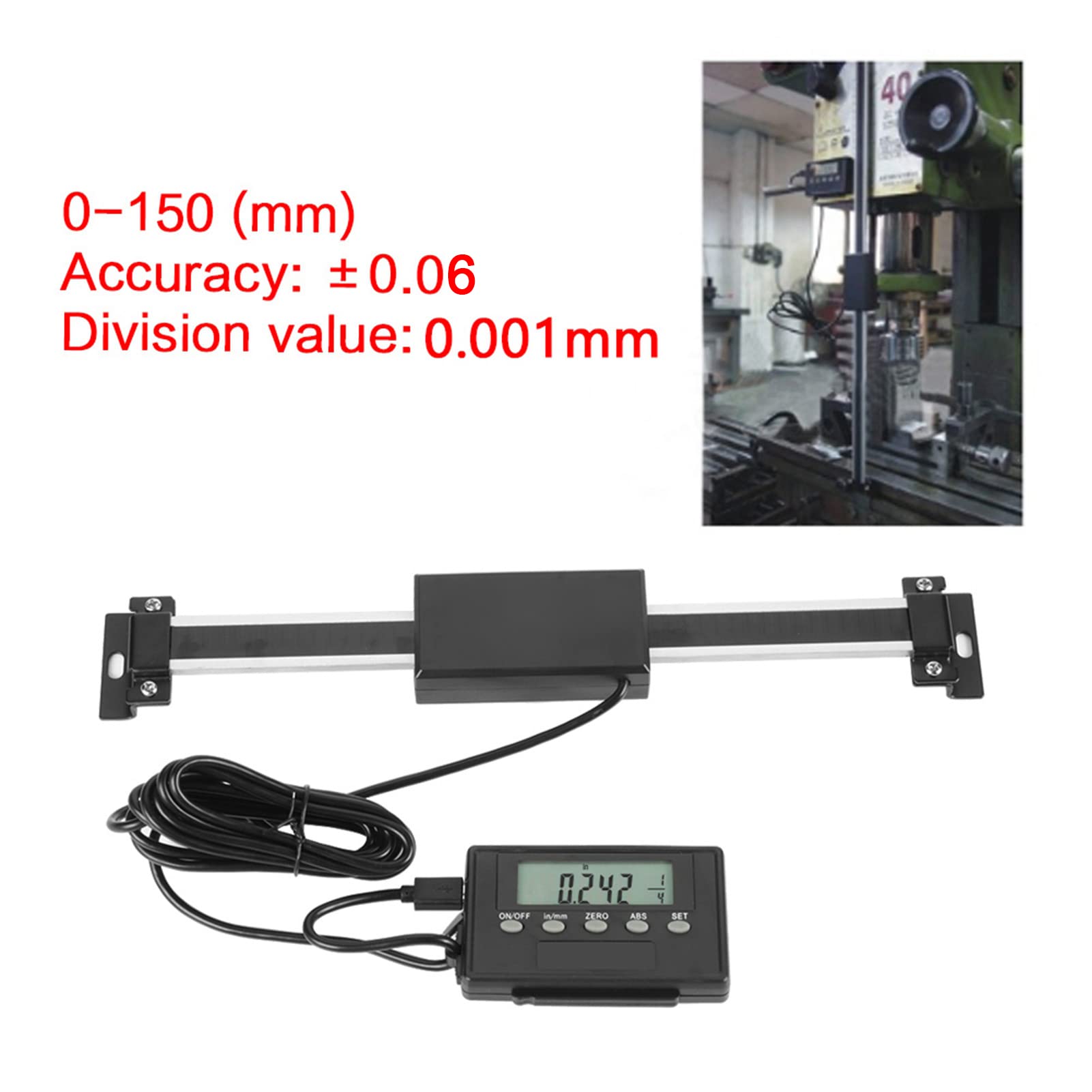 Akozon Escala lineal digital precisa 0-150 mm, Escala de lectura DRO remoto, LCD Sensor de desplazamiento para máquinas de fresadoras y tornos