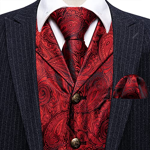 Image of Barry.Wang Mens Silk Lapel /Shawl Collar Vest Tie Sleeve Holder Set Formal /Casual Paisley Vests Wedding Tuxedo Waistcoat