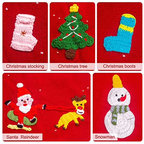 48 Inch Knitted Christmas Tree Skirt 3D Knit Red Christmas Tree Skirt With Handmade Santa Snowman And Reindeer Christmas Tree Mat Cover For Indoor Outdoor Holiday Party Christmas Tree Decoration #TOP2
