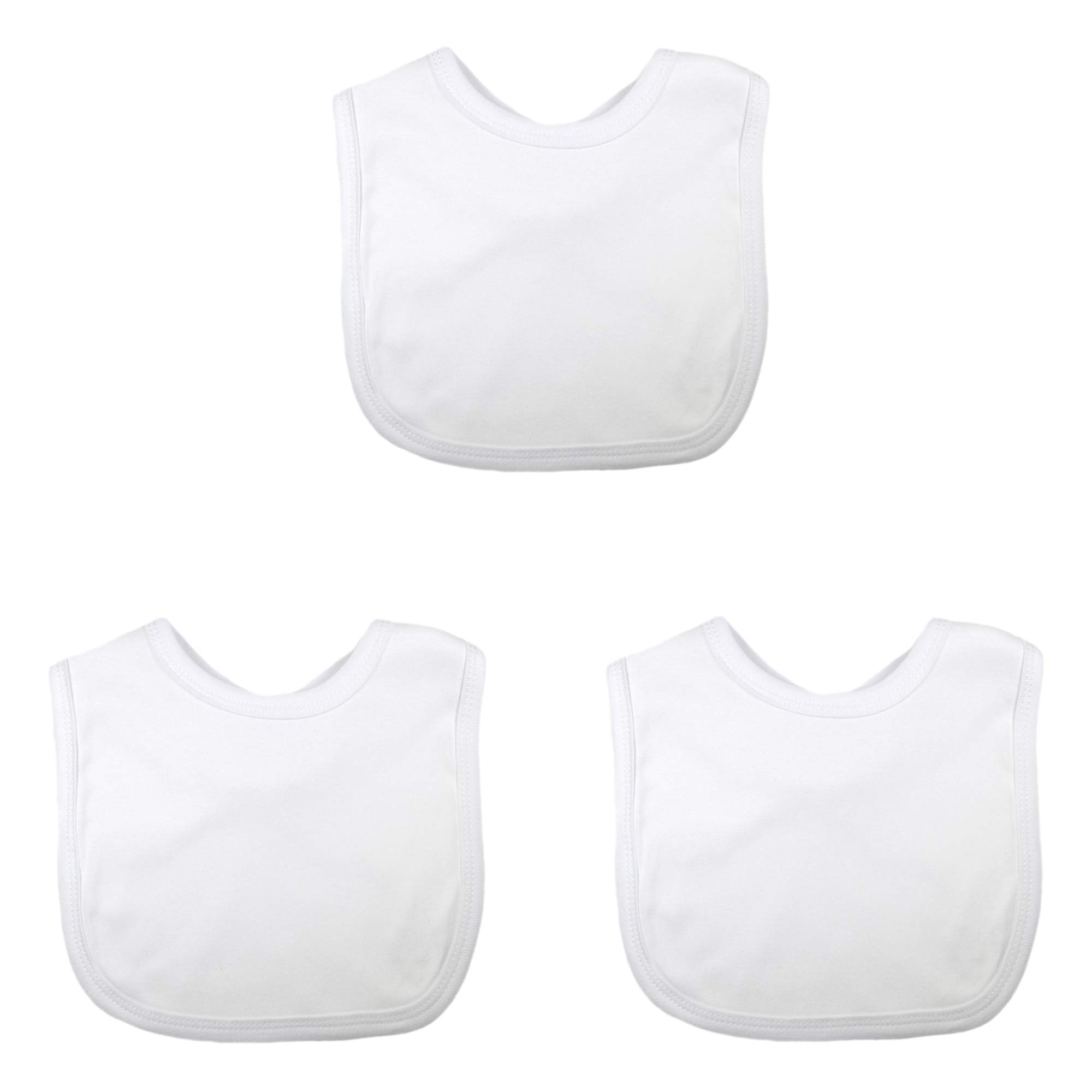 Baby Boys Girls 100% Cotton Plain Stick on Fastening Bibs 3 Pack Bundle White Bibs