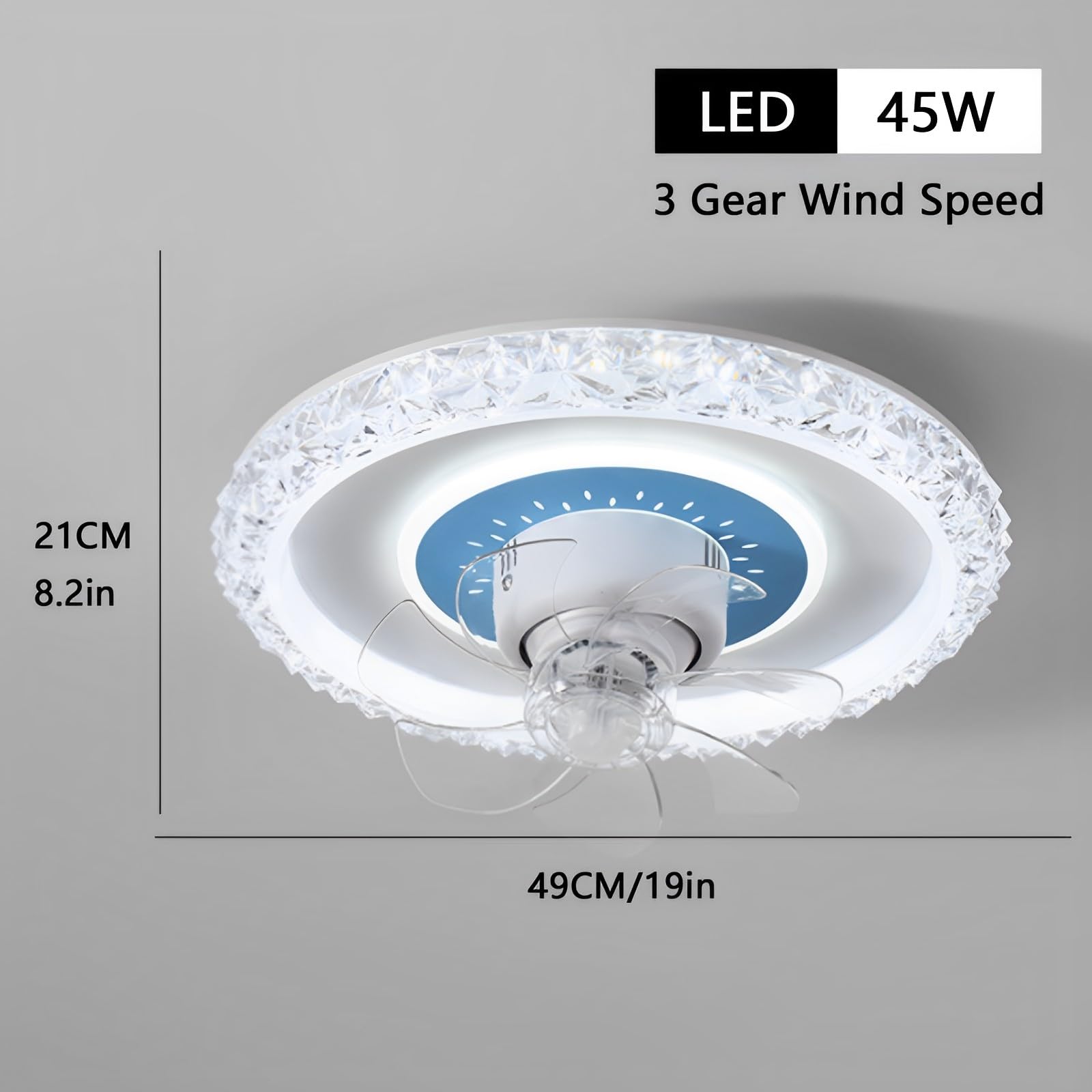 Cichy wentylator sufitowy z oświetleniem LED o zmiennej intensywności 45 W, do pokoju dziecięcego, jadalni, 48 cm, pilot zdalnego sterowania, 3 prędkości, 7 łopatek ABS