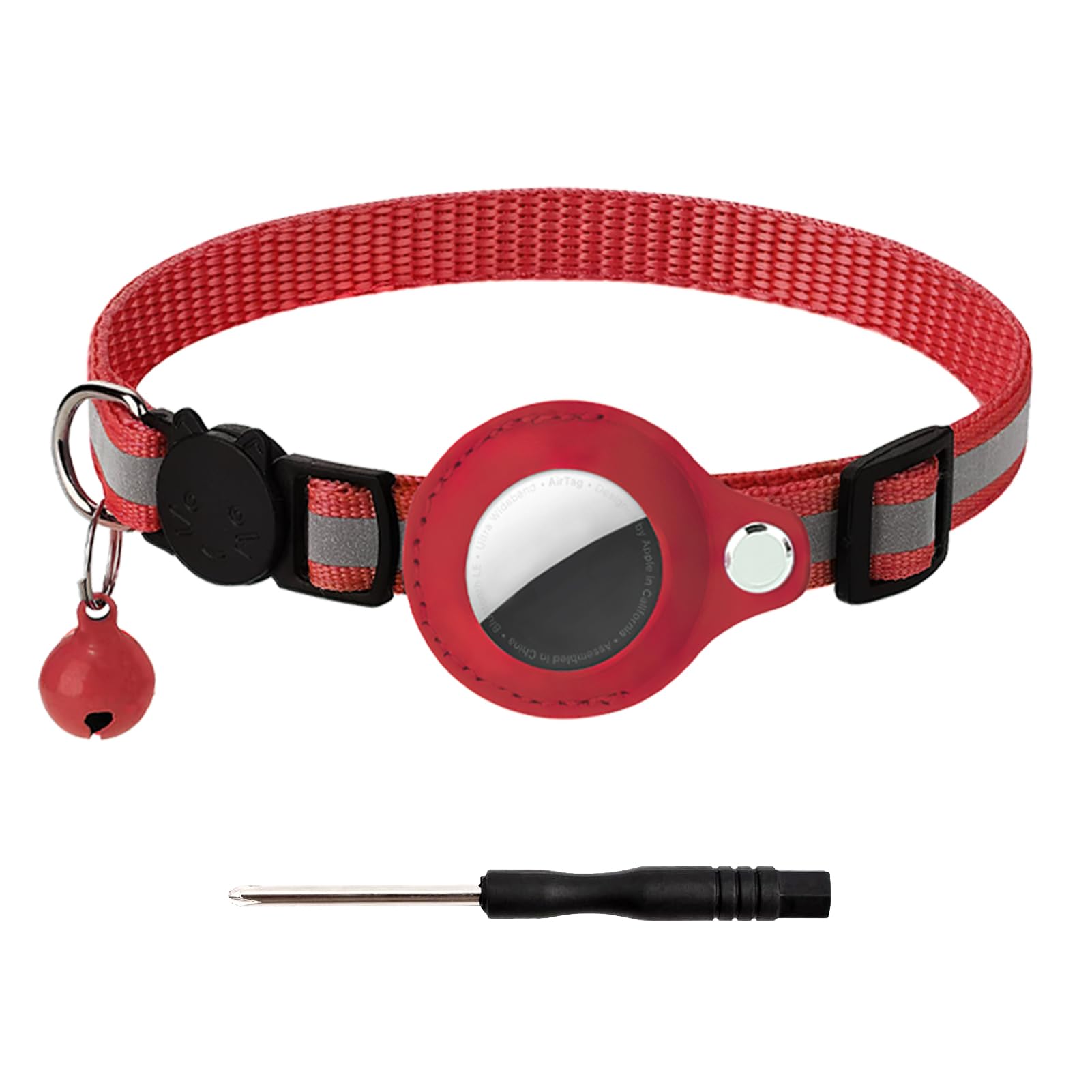 Collar Gato Compatible con Apple Airtag, Collar Localizador Gatos GPS Ajustable 22-34 CM con Hebilla Seguridad Removible Cómodo Antiahogo para Gato Perro para Evitar Perder Airtag No Incluido (Rojo)