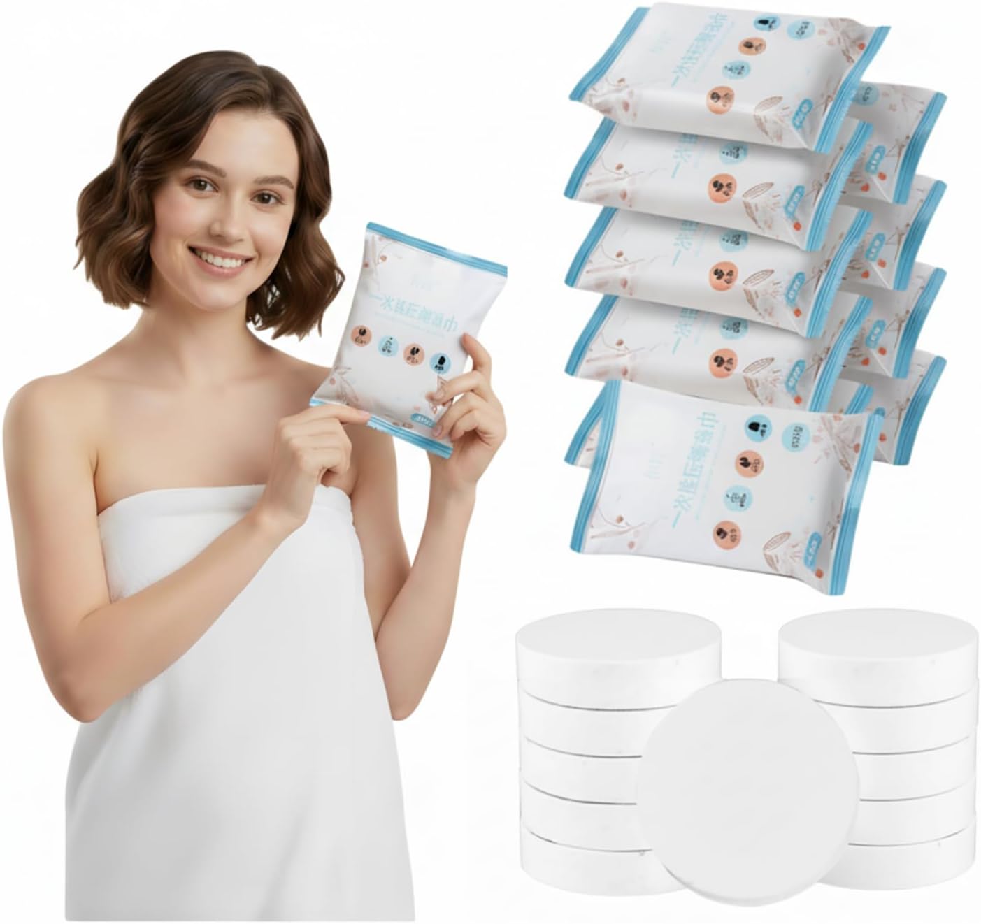 10-Pack Disposable Compressed Towels, Expandable with Water, Ultra Soft & Highly Absorbent Non-Woven Fabric, Individual Wrapped for Travel, Gym, Camping, and Hotel Stay
