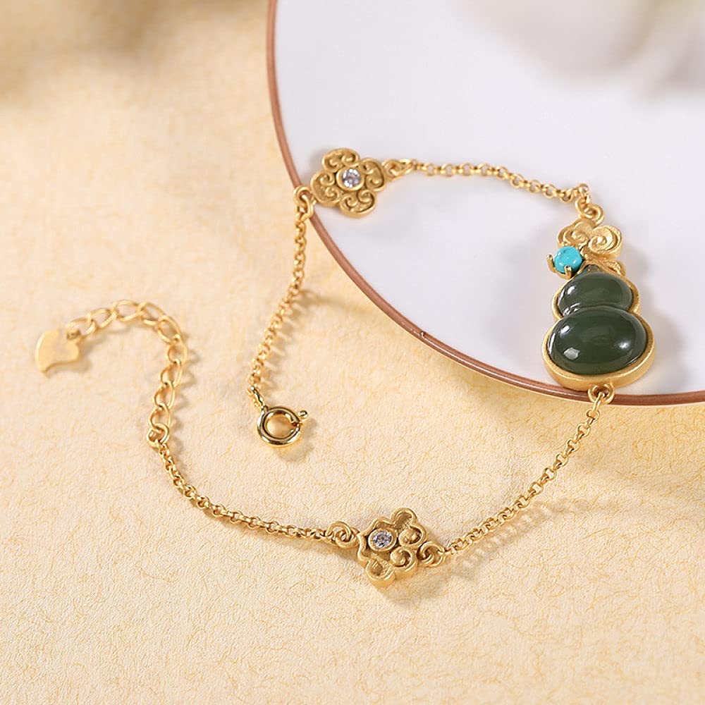 Girls Accessories Bracciale in Argento Sterling 925 Vintage per Donna Semplice Dorato Giada Zucca Gioielli Classici Fascino Spiaggia Estiva Birthday Gift