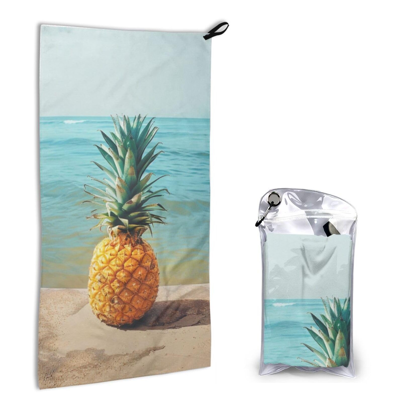 BWWHCCTI Quick Dry Hand Towel With Bag - Pineapple by The Sea Printed Super Absorbent Face Cloth Microfiber Travel Sports Towels 40x80cm