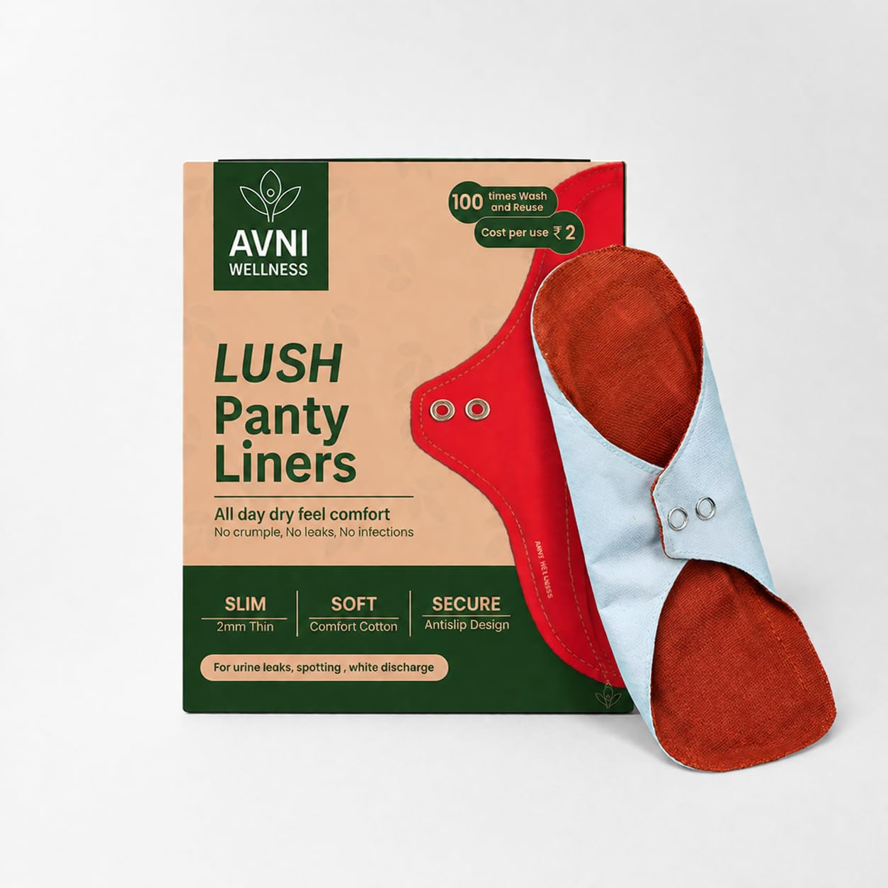 Avni Wellness Lush Solid Reusable Panty Liners, Large (240MM), Pack of 1 | GOTS Certified Cotton, Leak Proof Layer, 2mm Slim Design, Washable 100 Times, Antislip Secure Fit-image-38