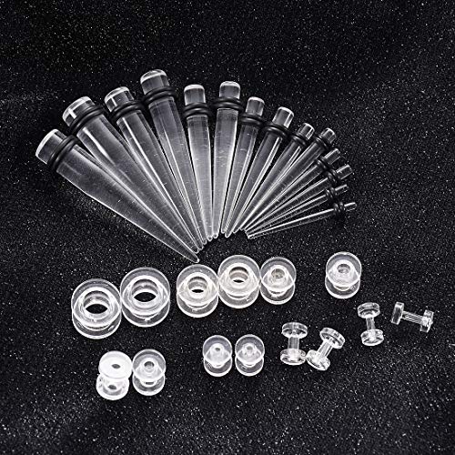 Huacan Ohr Dehnstäbe Tunnel Set - Acryl 28 Stück Scwarz Klar Unsiex Dehnstab Dehnset Dehnungsstäbe Taper Plug Ohr Piercing Stecker Expander Damen Herren 2mm-10mm