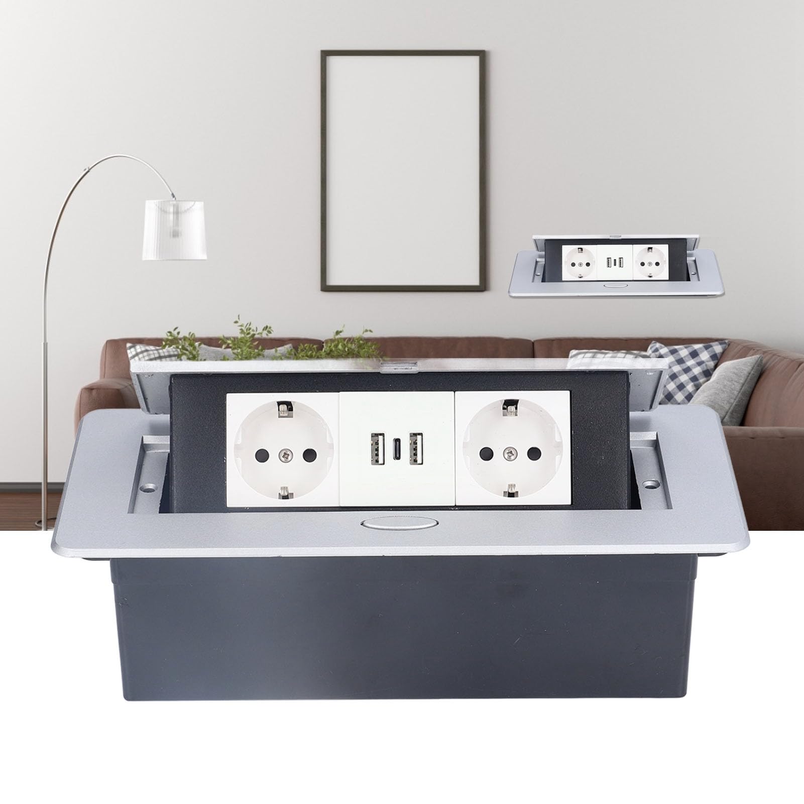 Prise Murale Double 16a Avec 2 Ports Usb Type C 3.4a Charge Rapide Pour Maison Bureau Encastrable