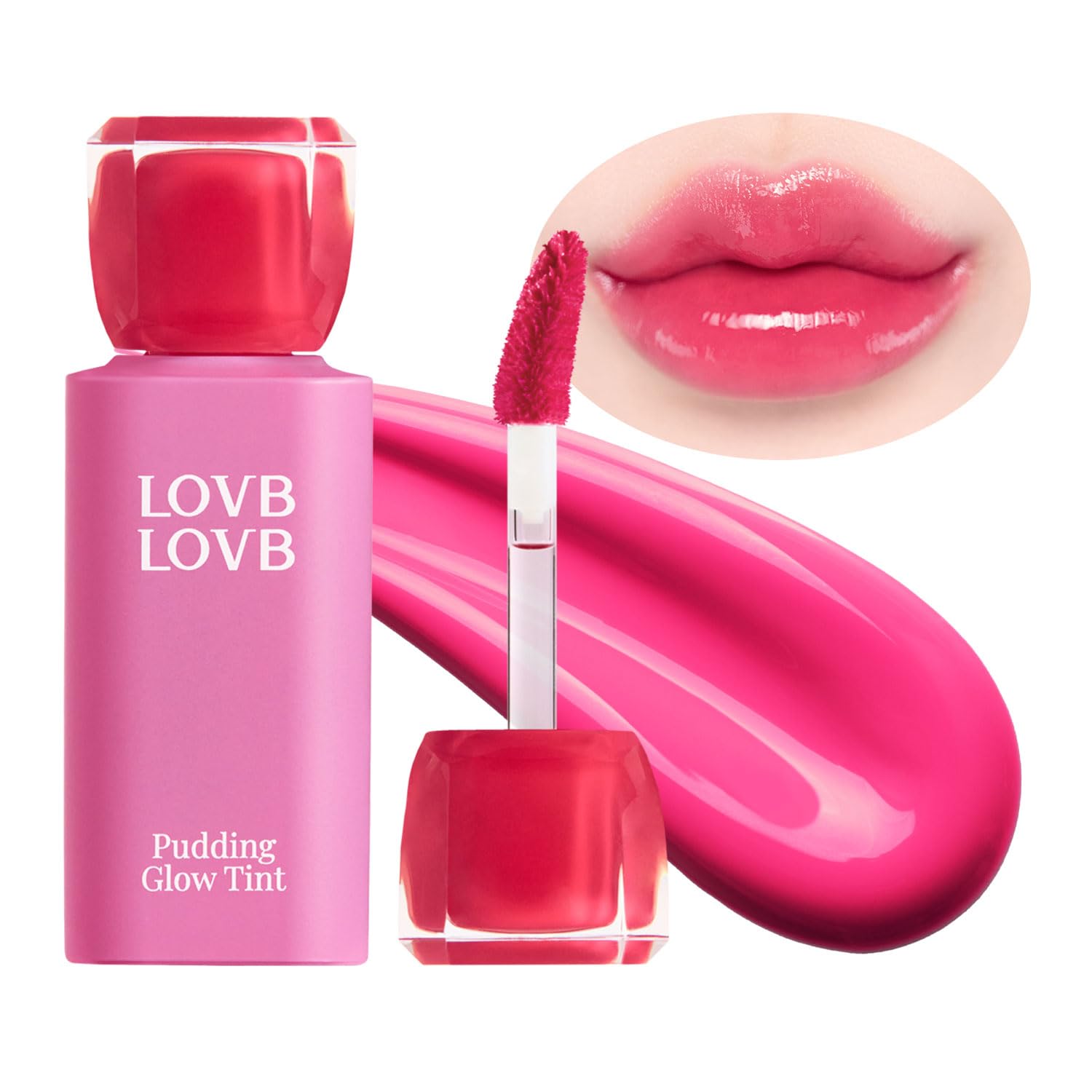 LOVB LOVB Pudding Glow Korean Lip Tint | Natural Lip Stain | Gloss to Stain | Long-Lasting & Non-Sticky | Lightweight Lip Tint | 0.14 oz. (03 CANDY