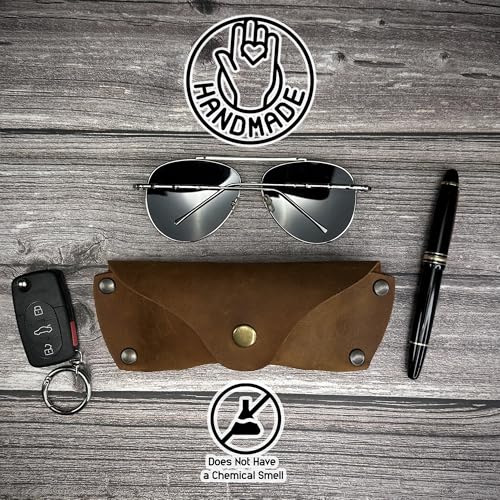 Image of Leather Glasses Case for Men - Vintage Rustic Belt Eyeglass Holder