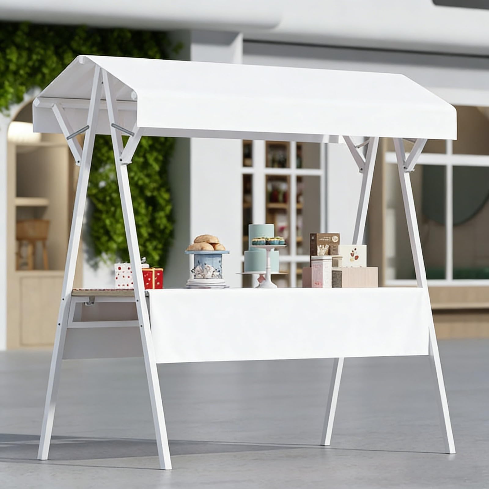 Chariot de nourriture portable mobile avec roues verrouillables et auvent, présentoir commercial pour vendeurs de marché et de rue