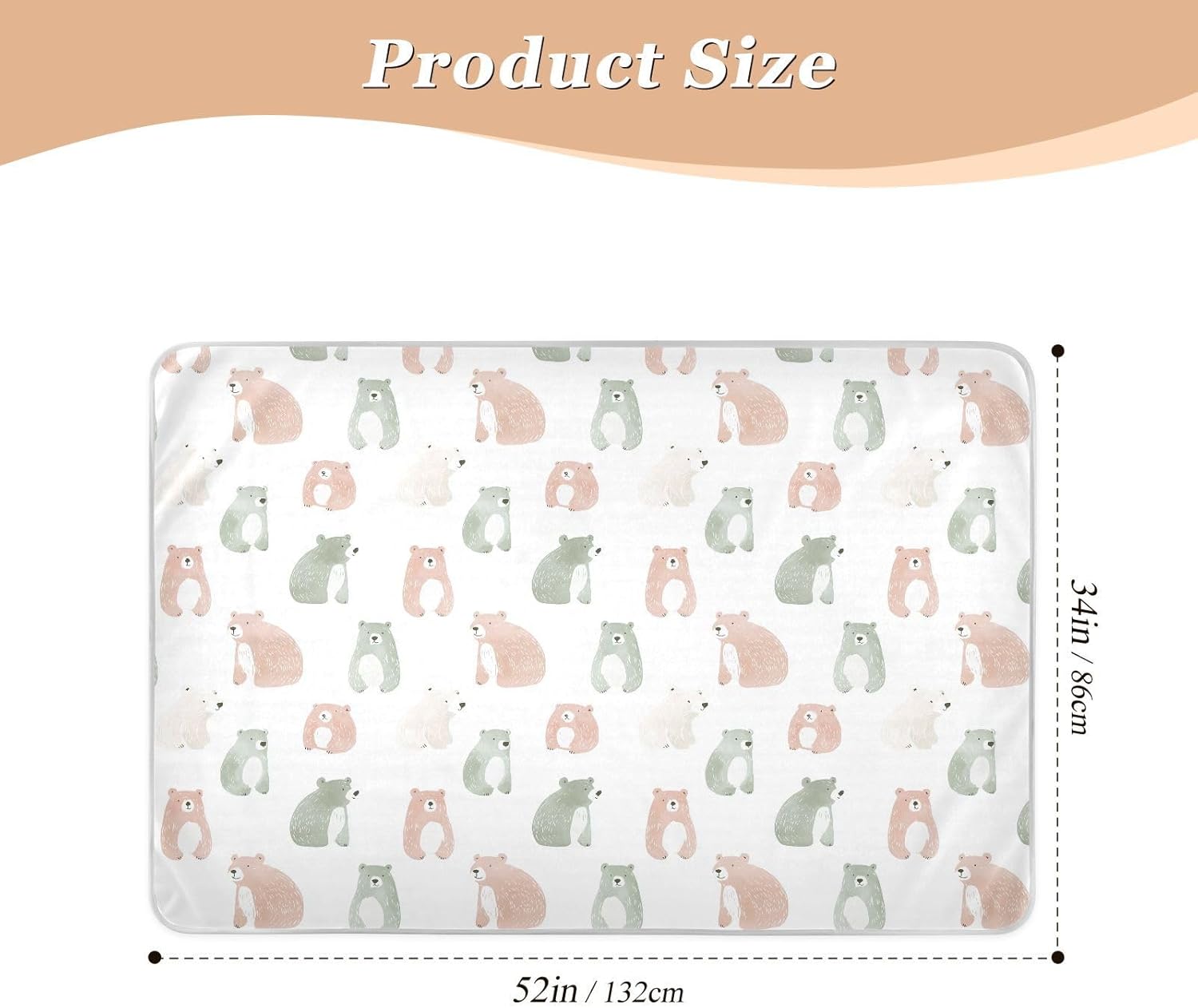 Minimalist Bears Childish Extra Large Resuable Potty Training Pad Water Resistant Potty Training Mats Skin-Friendly Pee Mats for Baby Boys Girls , 52" L x 34" W