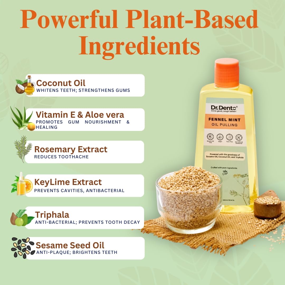 Dr. Dento fennel mint oil pulling | Ayurvedic Oral Care | Fresh breath and mix all natural coconut oil for detox. Healthy teeth and gums (300 ml) Dr. Dento fennel mint oil pulling | Ayurvedic Oral Care | Fresh breath and mix all natural coconut oil for detox. Healthy teeth and gums (300 ml)