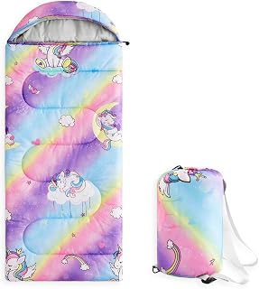 Wake In Cloud - Kids Sleeping Bag for Girls Toddlers, Camping in Warm Cold Weather, Backpacking Lightweight Compact Outdoor Liner for 3 Seasons Summer Spring Fall