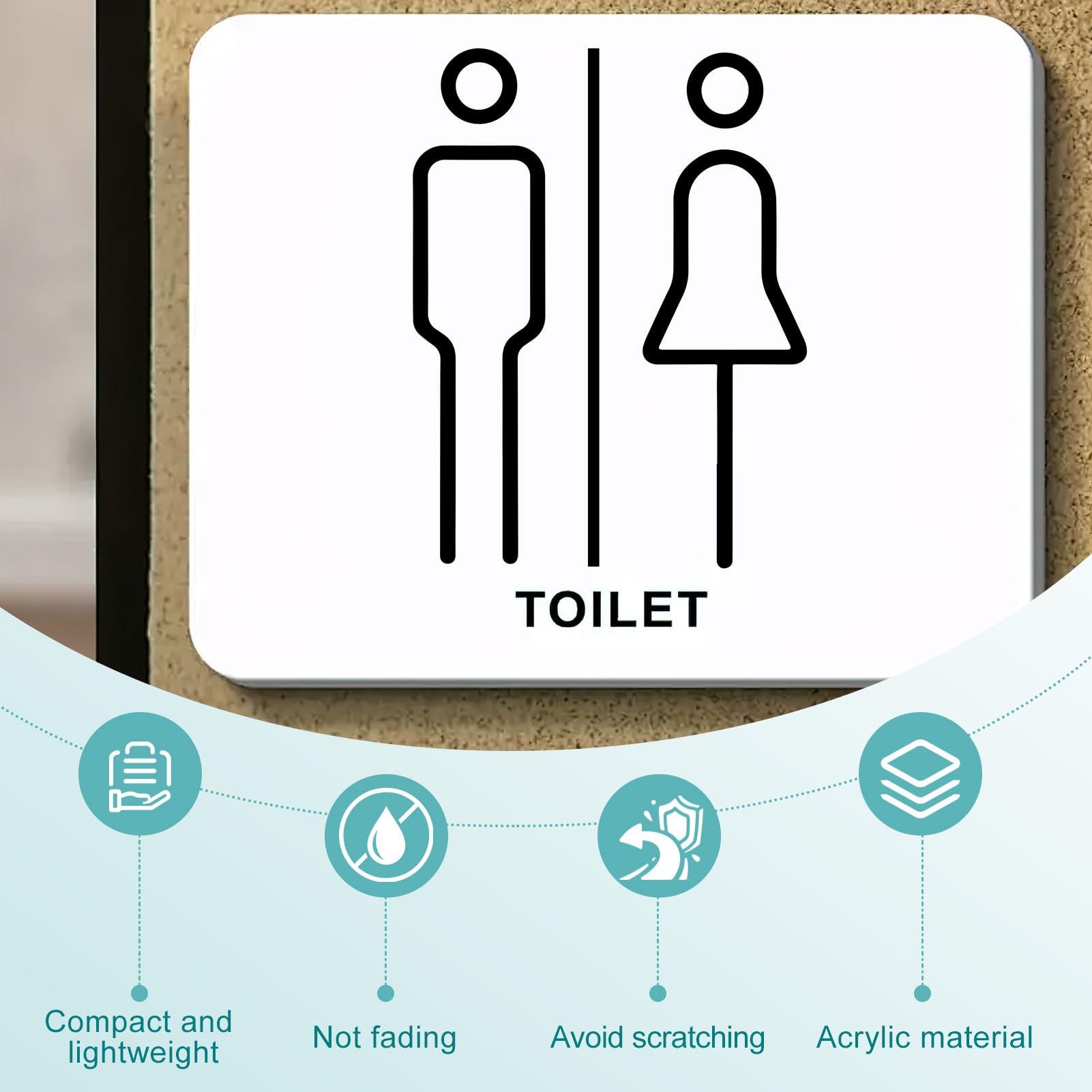 Symbole De Toilettes En Acrylique - Dos Adhésif - Pour Homme Et Femme - Pour Salle De Bain - Pour Hôtel, Bureau, Maison, Restaurant - Couleur : Noir - Taille : 20 Cm