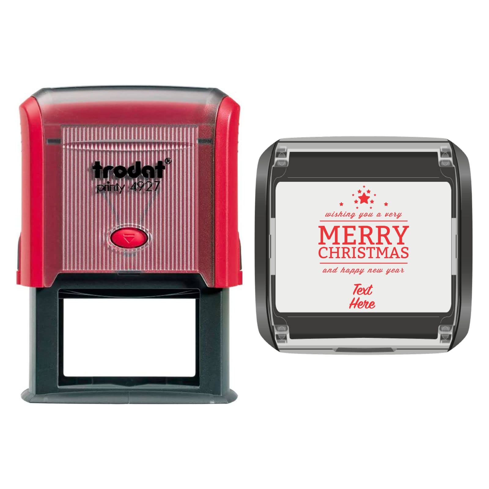 Trodat 4927 Personalised Christmas Card Message/Label Self Inking Rubber Stamp Merry Christmas Happy New Year Star Message in Red Ink with 2 Lines of Customised Text
