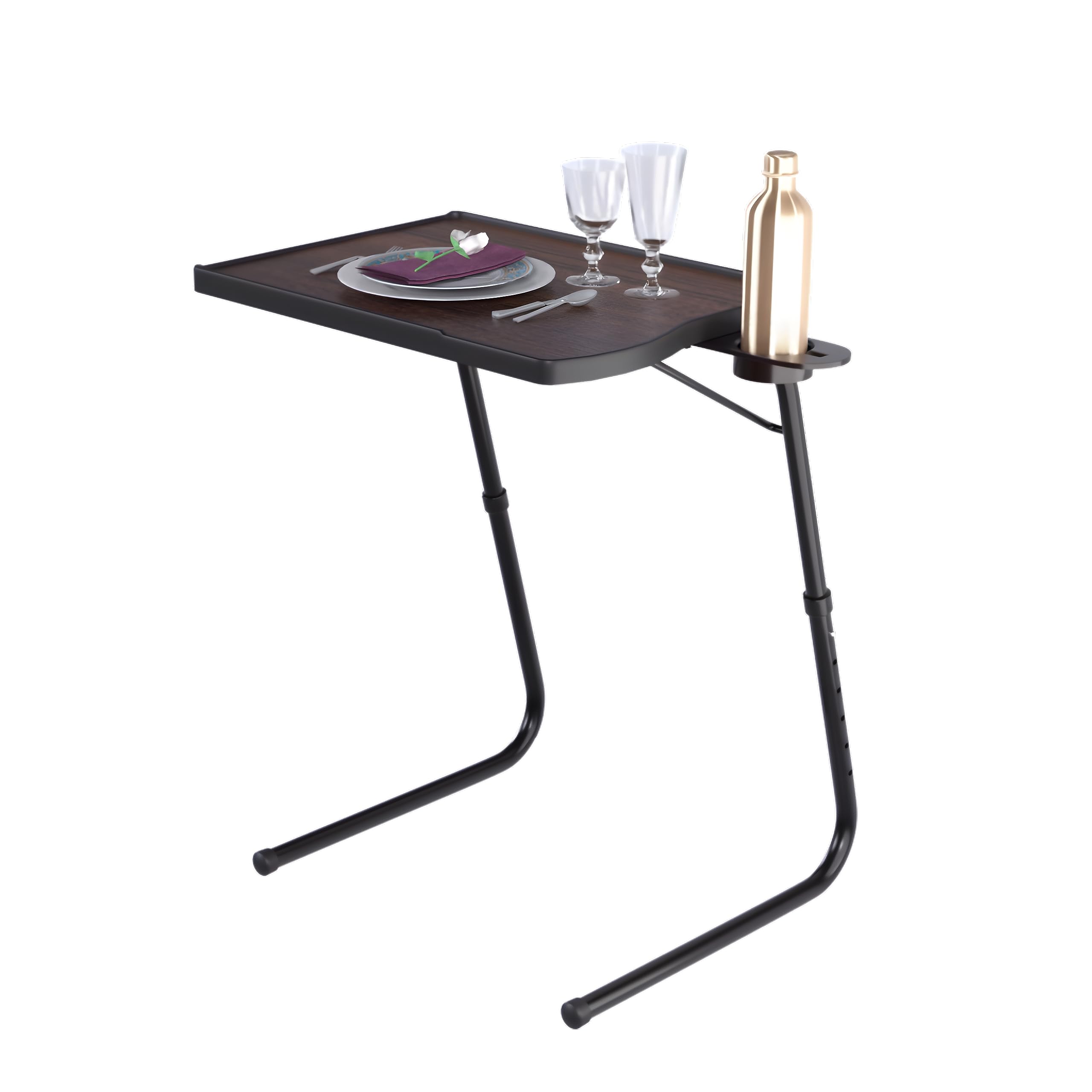Adjustable multi position portable folding table mate for dining, workstation, bed trey, work, watch tv, study, outdoor and office furniture (Walnut)
