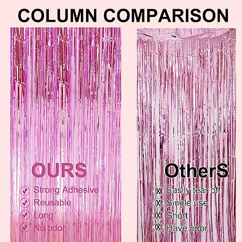 Image of 2 Pack 3.28 ft x 6.56 ft Pink Tinsel Curtain Party Backdrop Decorations, Metallic Foil Fringe Backdrop Door for Halloween, Christmas, Birthday Graduation Wedding Party Streamers Photo Backdrop.