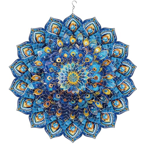Mandala Peacock Wind Spinners, 12 inch 3D Stainless Steel Hanging Wind Spinner Mandala Peacock Gifts for Women/Men, Wind Catchers Kinetic Sculpture for Indoor/Outdoor Decor,Yard Art,Garden Decoration