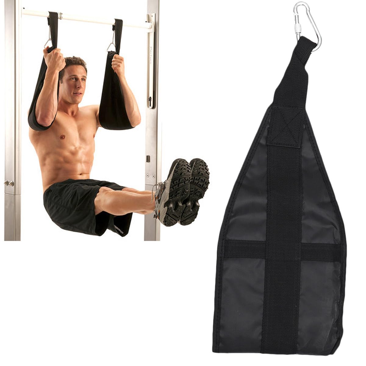 Sling Straps Trainingsgürtel aus Strapazierfähigem Nylon mit Edelstahlhaken Bauchmuskel Trainingsgurt zum Aufhängen an Klimmzugstangen Schwarz für Krafttraining und Muskelaufbau