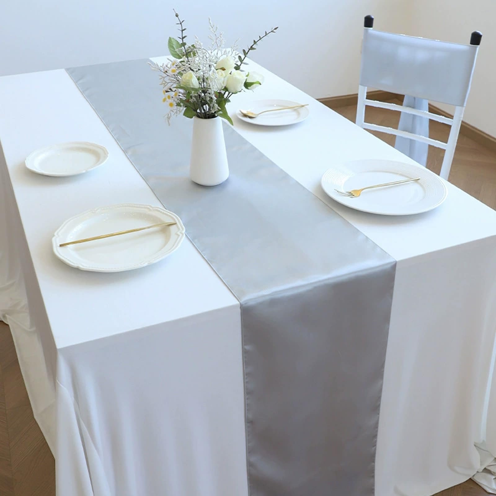 20 Packs Light Gray Table-runner 11.8*108.26in Long Bright Silky And Smooth Table Runners For Wedding Banquets Birthday Party