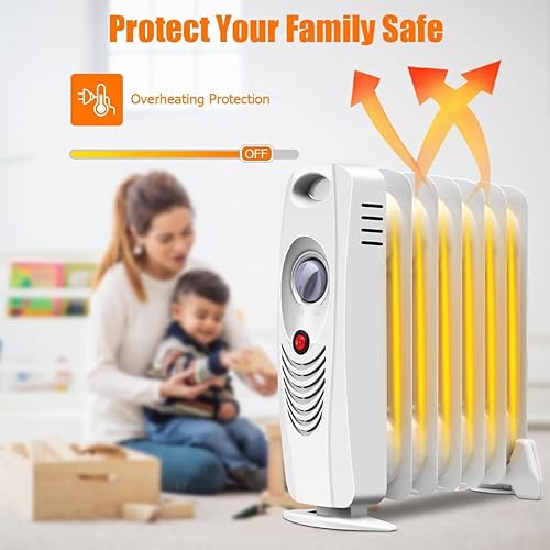 Miniatura 2 de Tangkula Calentador de espacio portátil de 700 W, radiador lleno de aceite con termostato ajustable, protección contra sobrecalentamiento,