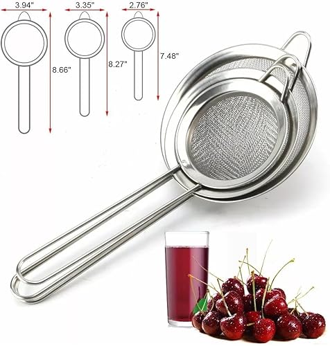 Miniatura 2 de Juego de 3 coladores de cocina de acero inoxidable, 3 piezas, malla fina, colador pequeño incluido, juego de 3