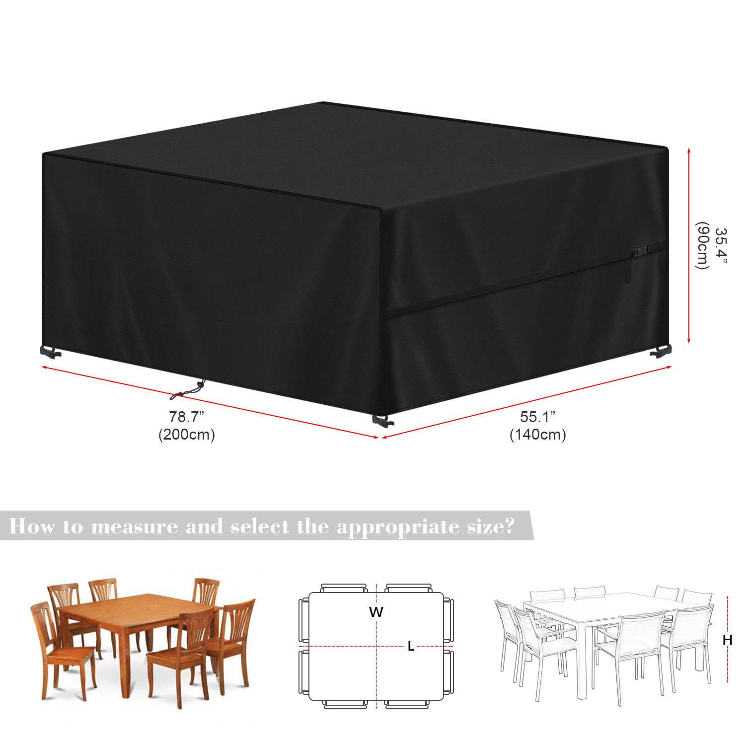SIMPHAUS Garden Furniture Covers Waterproof Rectangular Garden Table Cover with Drawstring,Anti UV 420D Oxford Rattan Furniture Covers for Outside Garden Furniture,Garden Rattan Sofa Sets 200x140x90cm - Image 2