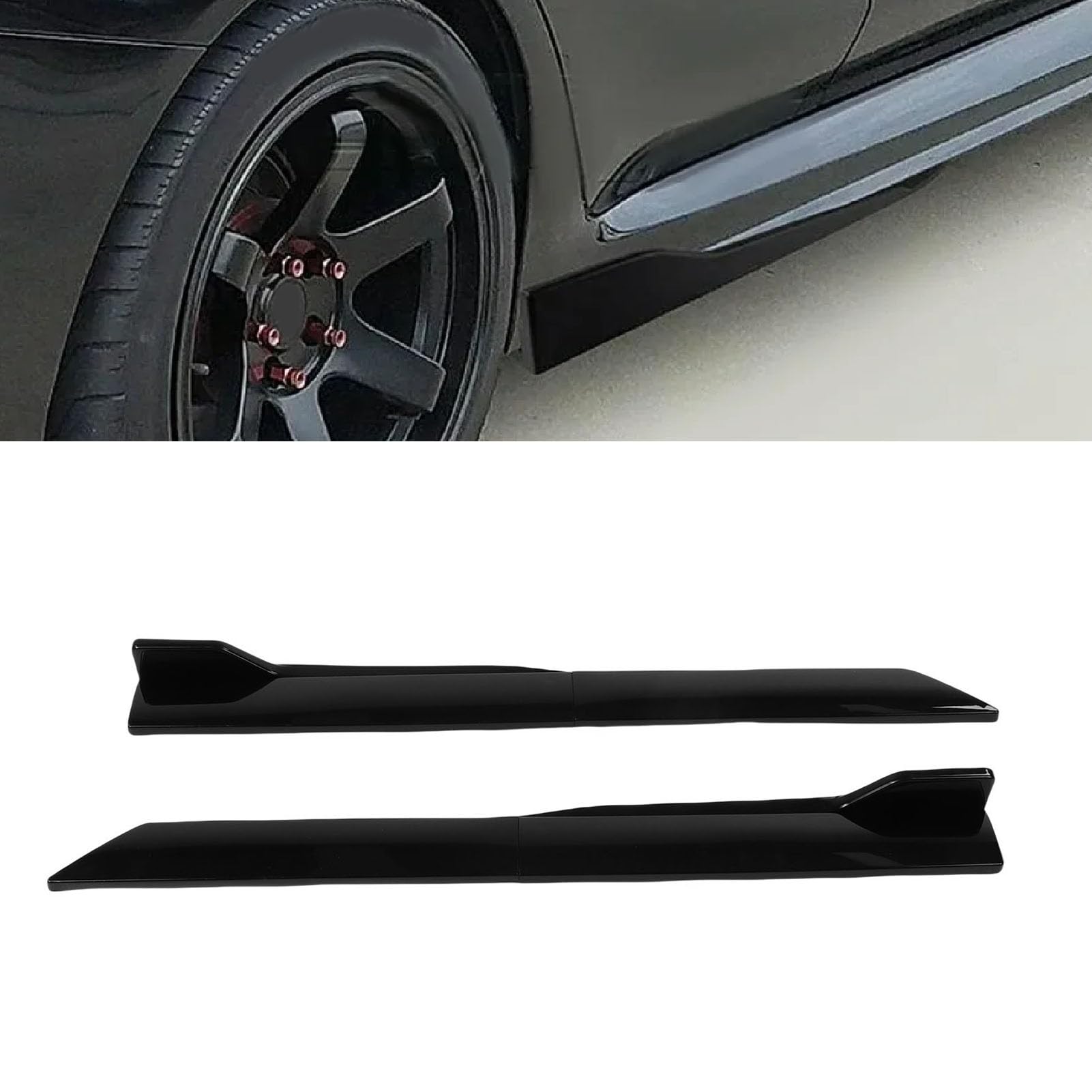 Jupes Latérales Panneau à Bascule Universel ABS Jupes Latérales Réglables Extension Lèvre de Séparation Design Aérodynamique élégant pour les Amateurs de Voitures 105 Cm (BLACK)